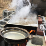 boiling Maple sap outdoors